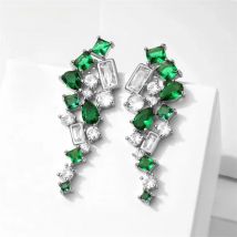 ZAKOL Vintage Green Cubic Zirconia Leaf Drop Earrings for Women Fashion Rectangle Crystal Party Birthday Party Jewelry EP5507