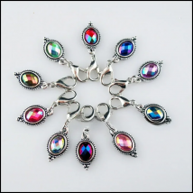 20Pcs Tibetan Silver Plated Flower Oval Frame Mixed Acrylic Charms Pendants With Lobster Claw Clasps 9x17mm