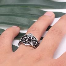 Retro Gothic Skull Ring For Men Boys Male Vintage Engraving Pentagram Rose Flower Metal Punk Rings Cool Jewelry Gifts Anillos