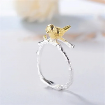 Uini-Tail hot new 925 Tibetan silver creative golden bird opening ring national wind small animal jewelry fashion trend GN794