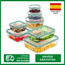 Edihome, Tuppers, Cristal, Almacenamiento, Alimentación, Organización, Comida, (14 piezas, 7 tuppers, 7 tapas) o (18 piezas, 9 tuppers, 9 tapas), sin BPA, Tupperware, Tappers, Taper