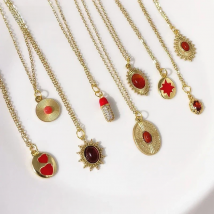 2022 New Red Enamel Heart Glossy Gold Color Metal Crystal Stone Rhinestone Stainless Steel Pendant Necklace for Women Jewelry