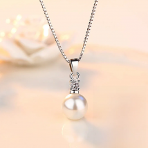 925 Sterling Silver New Ladies Fashion Jewelry High Quality Crystal Zircon Pearl Round Pendant Necklaces For Women Length 45CM