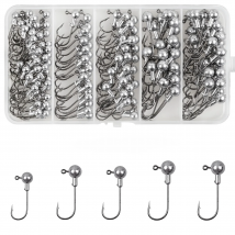 150Pcs/Box Crank Jig Head Hooks High Carbon Steel Lead Jig Head Barbed Fishing Hooks for Soft Worm Baits Bass Trout