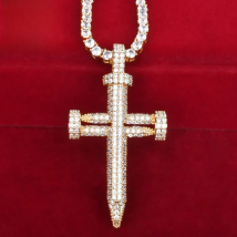Jesus Nial Cross Pendant Necklace Gold Color Men's Hip Hop Street Rock Jewelry