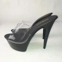 Custom large size transparent upper 15cm sexy high heels painted soles 6in thick high heel party slippers
