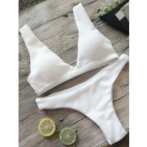 2025 Sexy White Ribbed Brazilian bikini Women Swimwear Female swimsuit Two pieces bikini Set Push up Bather bathing suit Swim