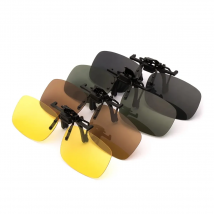4-Pack Polarized Clip-on Plastic Sunglasses Lenses Outdoor Walking Driving Fishing Cycling Night vision Yellow Grey Brown Green