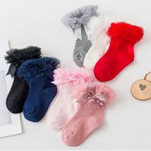 Girls Princess Tutu Socks Baby Knee Bellow Sock Ruffles Cotton Kids Ankle Socks Photography Silk Ribbon Bowknot Lace Sock