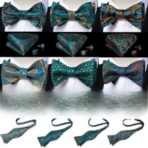 Brand New Men's Bow Tie Teal Green Blue Paisley Floral Silk Bow Tie Wedding Party Butterfly Bowknot Men Tie Accessories DiBanGu