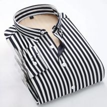 Winter New Black Striped Long Sleeve Cotton Shirt Men's Single Breasted Square Collar Men Fleece Shirts Blue Red White M-5XL