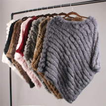 ETHEL ANDERSON Real Fur Knitted Rabbit Fur Poncho Vest Vest Fashion Wrap Coat Vtg Shawl Lady Natural Fur Wedding Party Wholesale