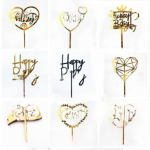 10pcs/set Love Happy Birthday Cake Toppers Gold Acrylic Kids Birhday Cake Topper for wedding Party Cake Decorations Baby Shower