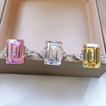 Vintage 925 Sterling Silver Women's Rings 10*14mm Emerald Cut Topaz Pink Quartz Lab Diamond Gemstone Wedding Bands Fine Jewelry