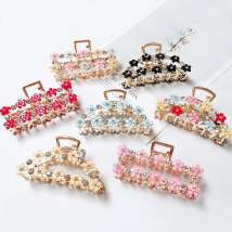 New Fashion metal large grip clip colored flowers rhinestone hairpin Pan Hair Claw For Women girl Hair accessories Headdress