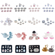 1/12 Dollhouse Miniature Dining Ware Porcelain Tea Set Tableware Cup Plate Colorful Floral Print Doll House Accessories