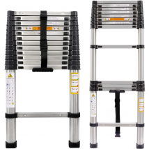 3.8M Telescopic Ladder 12.5FT Multi-Purpose Stainless Steel Extendable Sturdy Loft EN131 for Draw