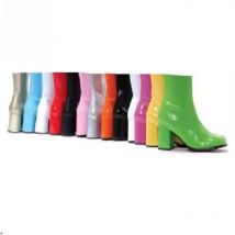 New 7cm High-heeled Cross Dressing Shoes Gogo Boots 60s 70s Square Heel Ankle Boots Sexy Round Toe Leather Zip Women Short Boots