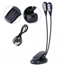 Dual Flexible Double Flex Goosenecks 4 LEDs Piano Music Stand Book Lights Reading Lamp Clip-on Table Desk Lamp USB/AAA Operated
