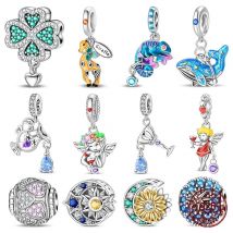 2025 New 100% 925 Sterling Silver Sunflower Pink Beads Chameleon Charms Fit Original 925 Bracelet DIY Women Jewelry Making Gifts