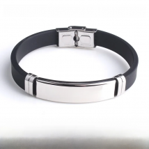 Fashion Engrave Logo Custom Name Bracelet Smooth Silicone Stainless Steel bracelets for men personality jewelry