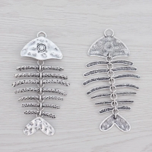 1 x Tibetan Silver/Fancy Golden Color Large Hammered Fish Bone Skeleton Charm Pendant for DIY Necklace Jewelry Making 103x57mm