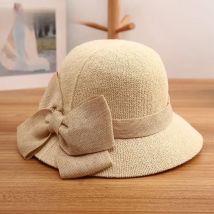 2021 fashion summer Women's bucket hat Straw made Bow hand-made straw hat foldable parent-child Panama hat children beach sun vi