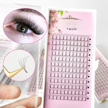 Abonnie Short Stem Premade Fans Russian Volume Fan Premium Fluffy Eyelash Extensions Supplies D Curl Lashes Tray