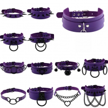 Emo Purple Goth Punk Leather Choker Necklaces Women Men Harajuku Black Rivet Metal Chian Necklace Halloween Cosplay Y2K Jewelry
