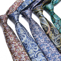 Luxury  Male Dark Blue Striped Paisley Floral Tie Silk Bussiness For Man Corbatas Gravatas