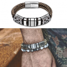 Punk New Summer Fashion 316L Stainless Steel Real Grey Braided Leather Bangle and Bracelet Men Vintage Wristband Men Jewelry