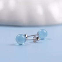 ITSMOS Aquamarine Earrings Stud s925 Silver Natural Gemstone Round Blue Earring Jewelry for Women Classic Party Gift