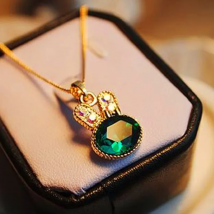 European Fashion Simple Green Sea Exquisite Jewelry Cute Rabbit Pendant Crystal Necklace Female Jewelry Maxi Necklace Choker
