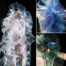 1 Yard Mermaid Pleated Flower Lace Magic Color Laser Gradient For Wedding Wave Striped Decoration Cloth 15CM Wide