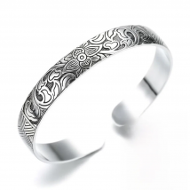 925 Sterling Silver Jewelry Retro Silver Leaf Black Bracelet Men Women New Jewelry Fashion Retro High-quality Bangles