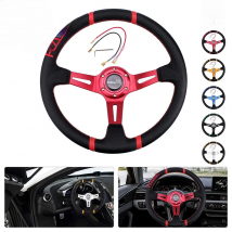 RASTP-Universal 14inch  Deep Dish Drifting Sport Steering Wheel Leather Surface Racing Style RS-STW026-TP