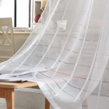 Squares White Tulle Curtains for Living Room Soft Hand Feeling Plaid Modern Curtains for Kids Bedroom Solid Sheer Voile Tulle