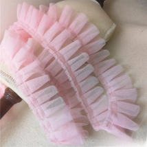 5CM Wide Double Layers Mesh Pleated Fabric Frilled Lace Applique Fringed Ribbon Ruffle Trim Dress Headwear Sewing Guipure Decor