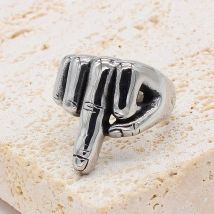 Punk Rock Hip Hop 316L Stainless Steel Middle Finger Men Ring Unique Creative Biker Rings Fashion Jewelry Gift Wholesale