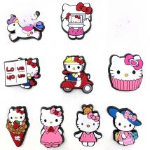 10pcs HelloKitty Shoe Decorations Accessories Charms For Clogs Bogg Bag Bubble Slides Sandals, Gift Idea for Birthday
