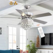 KOMORE  Modern 52 Inch Crystal 3-Light Ceiling Fan with Remote, 5 Blades for Office, Living Room,