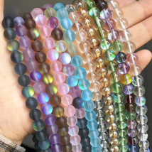 6 8 10mm Smooth Austria Crystal Glitter Moonstone Glass Beads Round Loose Beads For DIY Jewelry Making Bracelet Accessories 15''