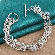 DOTEFFIL 925 Sterling Silver Full Circle Ring Design Chain Bracelet For Man Women Fashion Party Wedding Engagement Jewelry