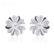 CLUCI Authentic 925 Sterling Silver Women Flower Pearl Ring Mounting Jewelry for Wedding Sterling Silver Zircon Earrings SE150SB