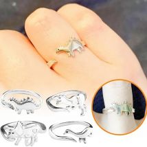 Stainless Steel Dinosaur Rings Long-Necked Dragon Jewelry Charm Toy Animal Opening Finger Ring Cartoon Gift for Women Girls