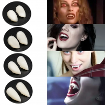 1Pairs Cosplay Vampire Teeth Fangs Dentures Prop Halloween Costume Props False Teeth Solid Glue Adhesive Halloween Makeup Props