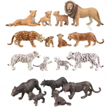 Realistic wild Animals Lion,White Tigers,Leopards,Panther Figurines with Cubs, 2-5" Safari Animals Model Figures Family Set