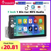 Podofo 7 Inch Wired For Apple Carplay Android Auto Double 2 DIN Car Stereo Radio AUX FM Bluetooth USB TF Touchscreen Mirror Link