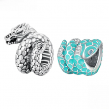 WOSTU 925 Sterling Silver Blue Snake Vintage Dragon Charm Bead Pendant Fit Original Bracelet Necklace For Women Jewelry CTC576