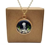 Jellyfish Stereoscopic Seabed Undersea Seaweed Starry Gold Color Pendant Chain Long Necklace Women Boho Fashion Jewelry Handmade